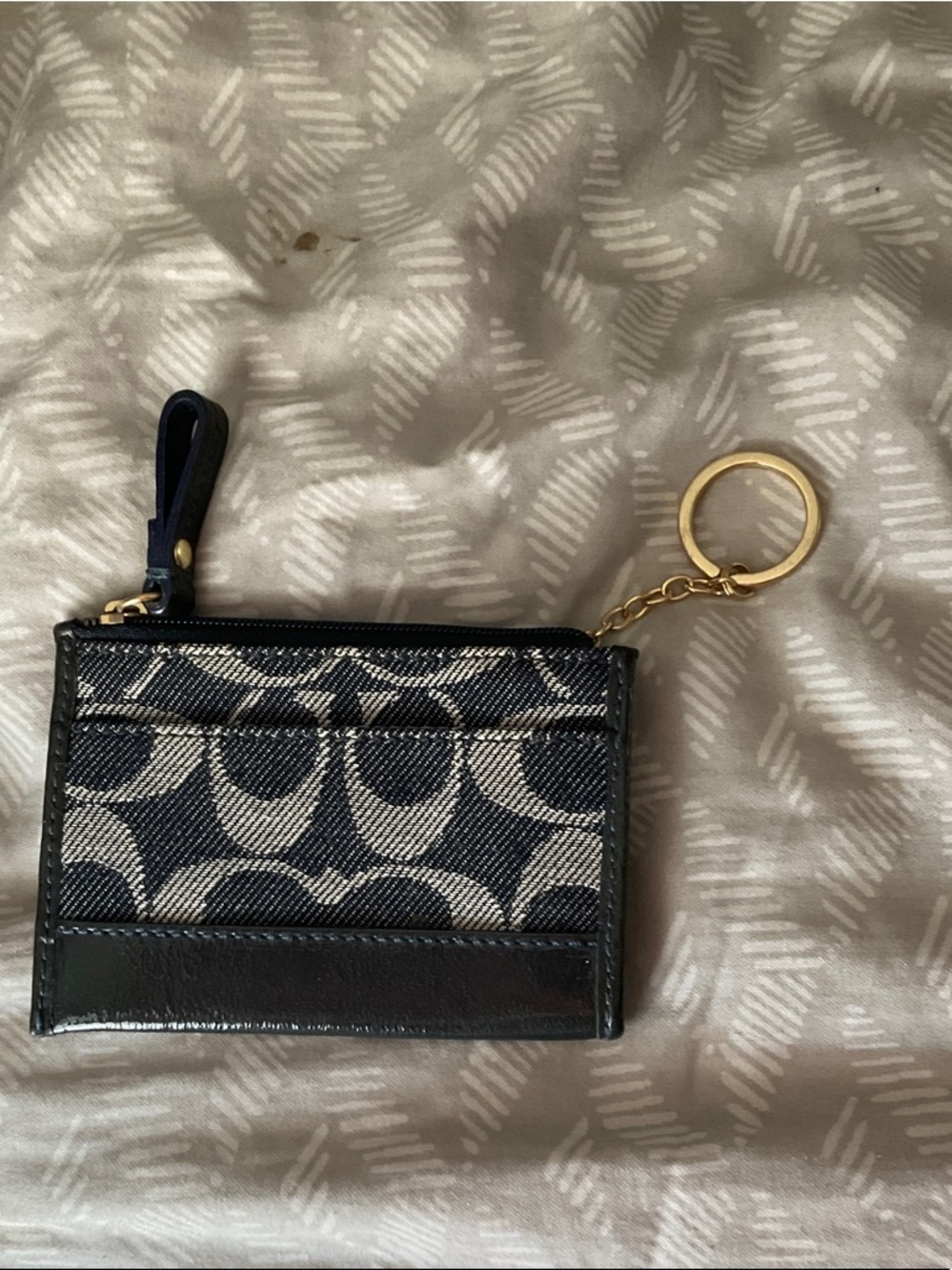 Coach Denim and Cream Signature Canvas Tote with Card Holder - Picture 2 of 9